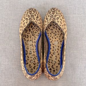 Rothy’s “The Flat” round toe ballet flat slip-ons in leopard spotted print